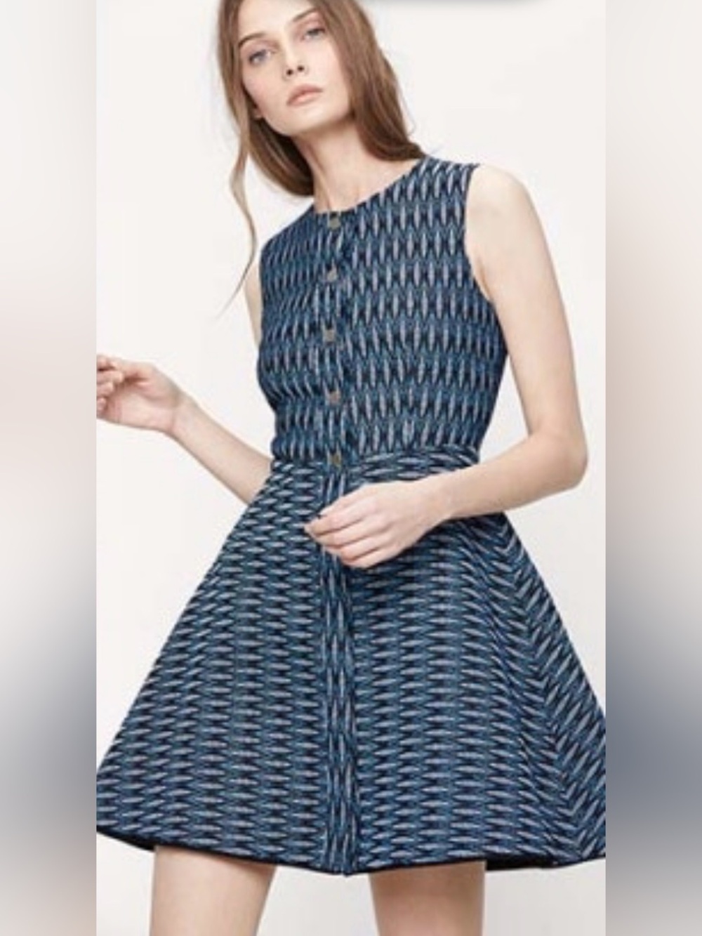 Maje Sleeveless Blue Patterned A-Line Dress. Size 3